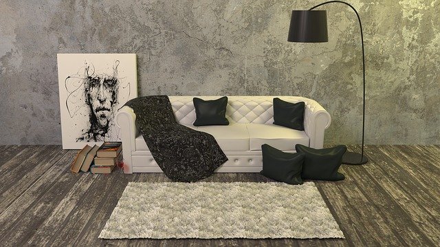 stěna a koberec v obývacím pokoji